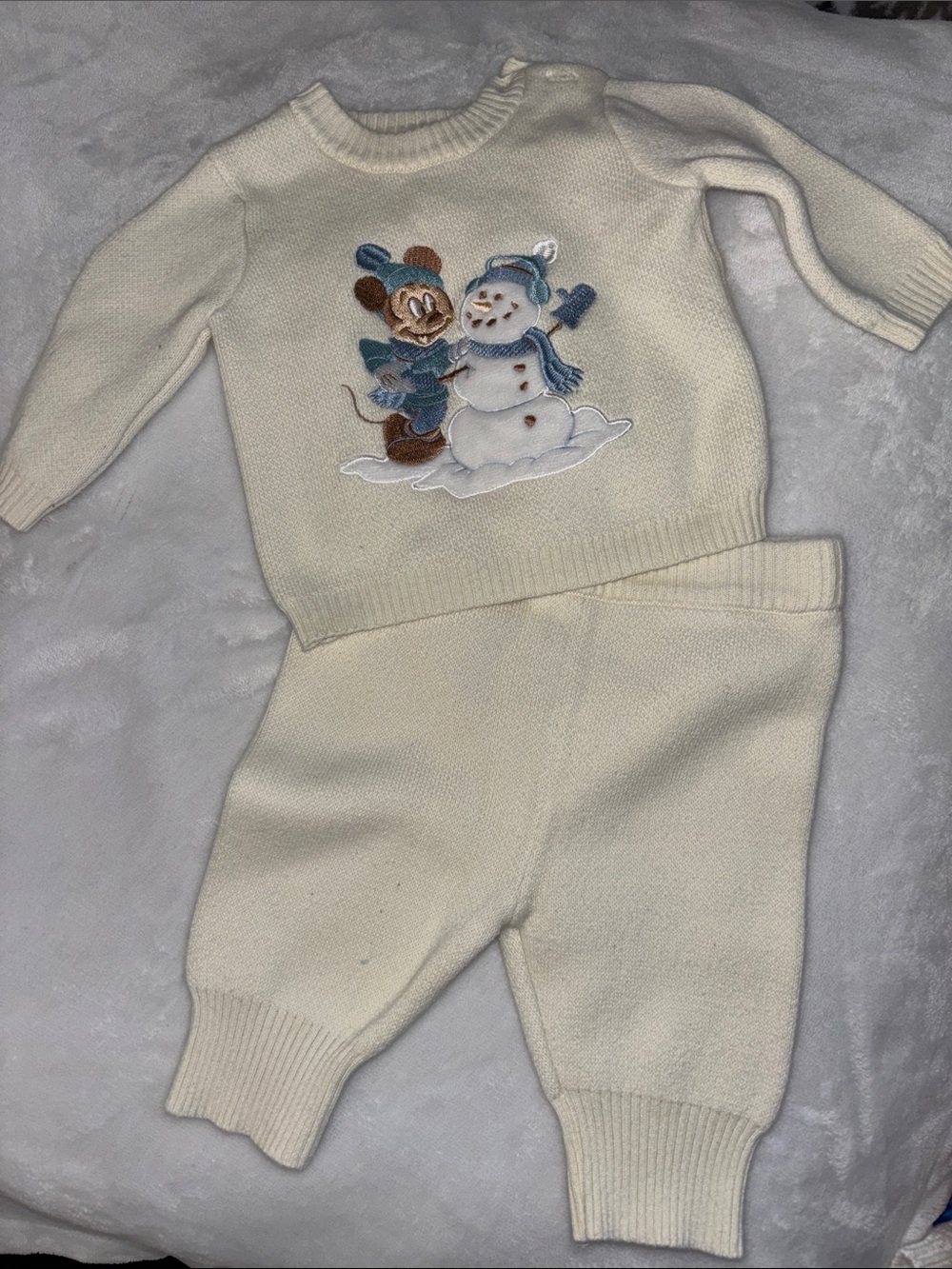 Disney winter Cream Knit Baby Sweater & Pants Set with blanket